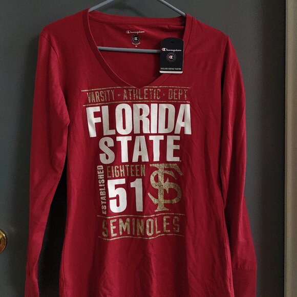 Champion Tops - Florida State Seminoles Women's Medium V-Neck Long Sleeve T-Shirt Maroon NWT